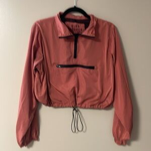 Love Tree | Pink Cropped Quarter Zip Windbreaker Anorak Jacket Large